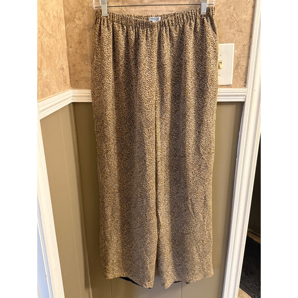 Silks by I.S.C. Animal Print Silk‎ Pants Elastic Waist Wide Leg Size M Women's
